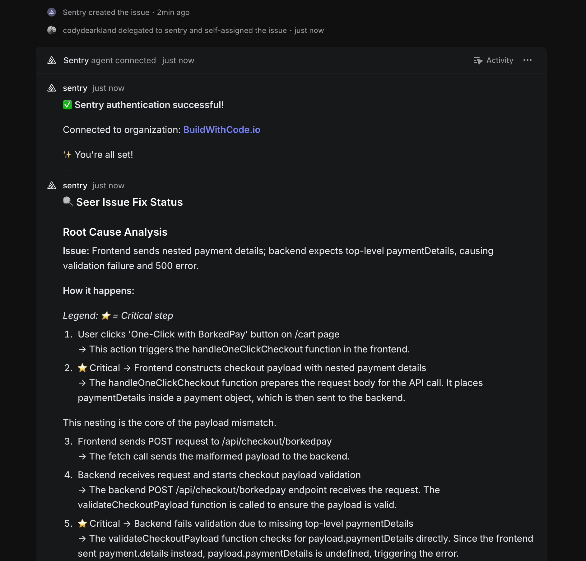 RCA from Sentry Seer in Linear